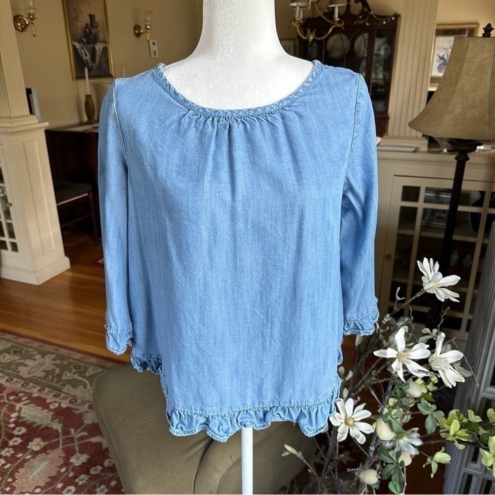 GAP‎ Denim 3/4 Length Sleeve Top sz S​​​​​​​​​​​​​​​​​​​​​​